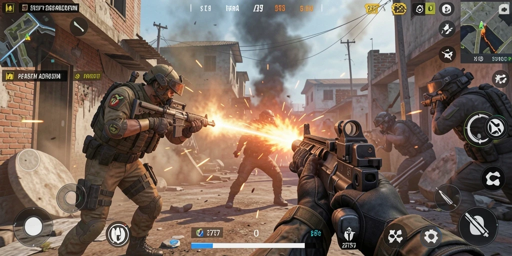 Tampilan gameplay intens dalam game FPS 2757.