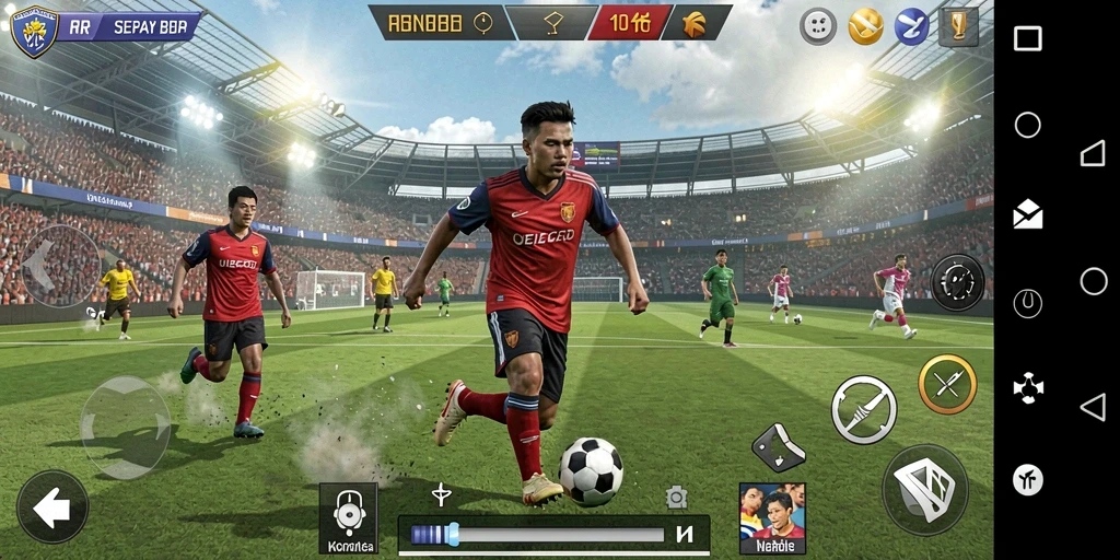 Tampilan gameplay <strong>55RP</strong> dengan aksi sepak bola seru dan pemain yang beraksi.