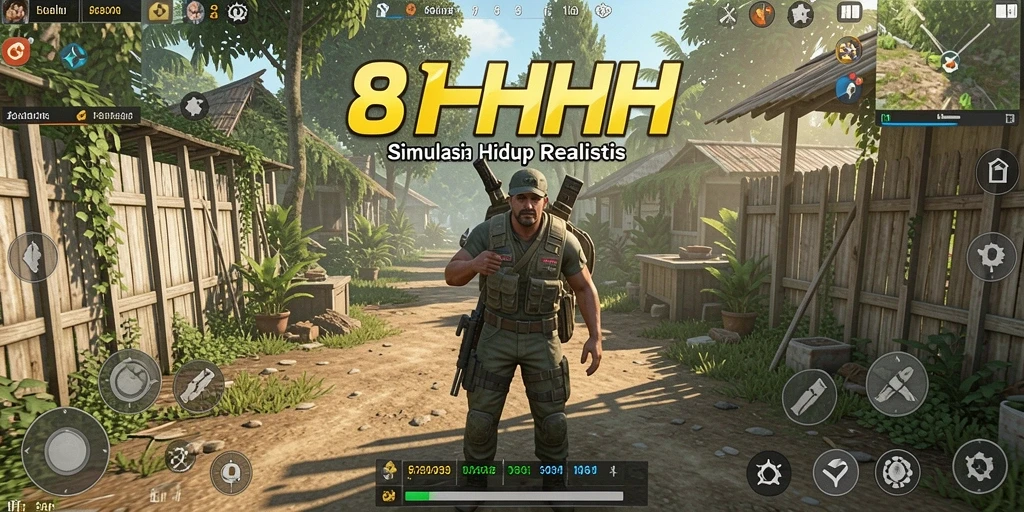 Tangkapan layar gameplay 8HHH menampilkan interaksi karakter dalam suasana yang hidup.