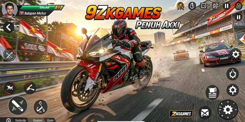 Tampilan balapan motor yang seru dan mendebarkan di 9ZKGAMES.