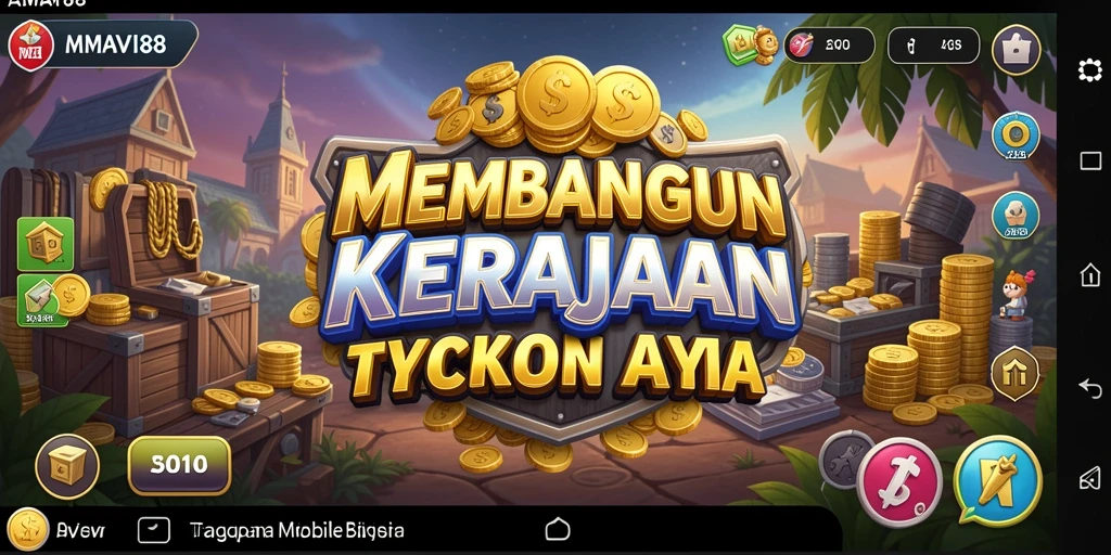 Tampilan gameplay <strong>AMAVI88</strong> yang menampilkan aksi membangun kerajaan bisnis.