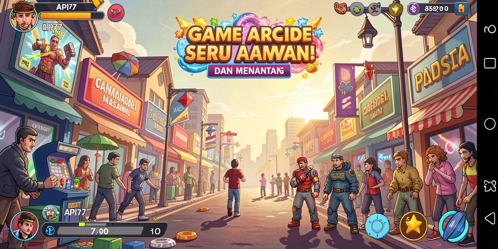 Tangkapan layar utama API77 menunjukkan aksi gameplay arcade yang penuh tantangan.