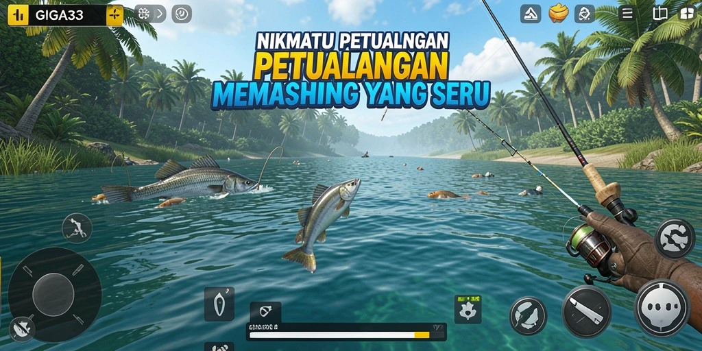 Tampilan gameplay GIGA33 dengan aksi memancing yang menarik dan grafis menawan.