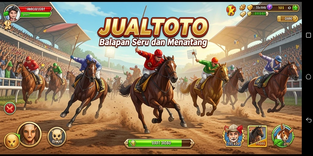 Gameplay seru JUALTOTO dengan balapan menegangkan dan mobil yang diupgrade.