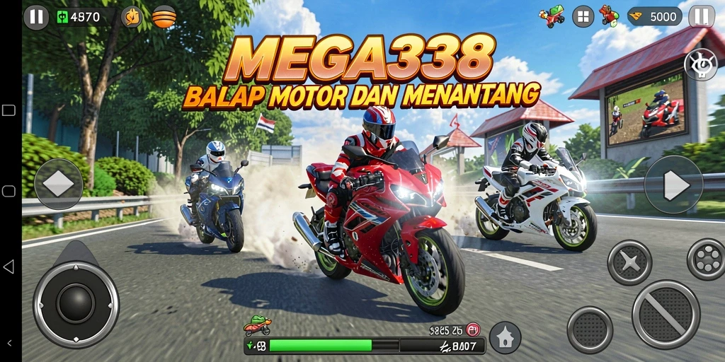 Tampilan gameplay seru balap motor di MEGA338.