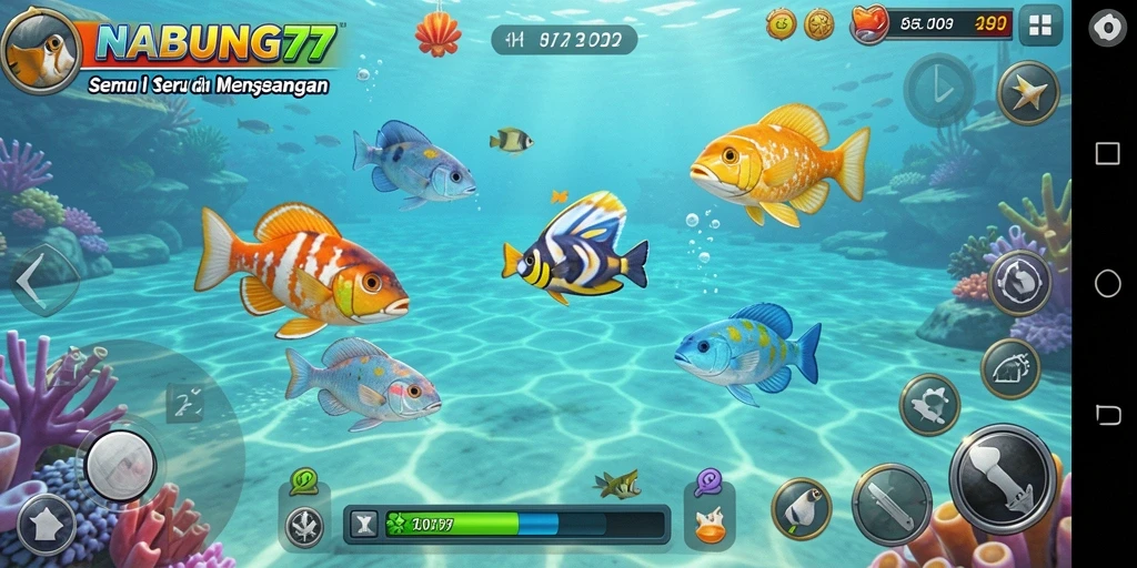 Gameplay seru di NABUNG77 dengan berbagai ikan menunggu untuk ditangkap.
