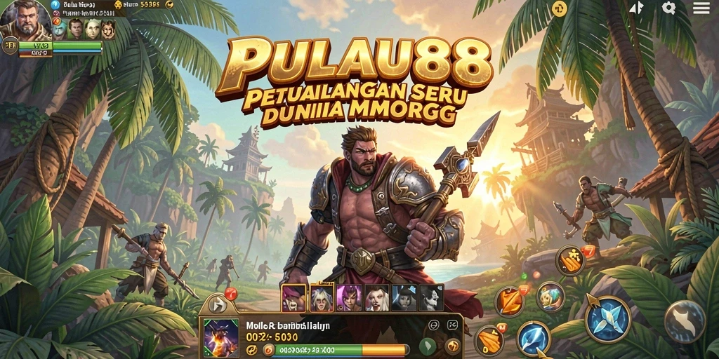 Screenshot utama PULAU88 menampilkan aksi pertempuran seru di dunia fantasi.