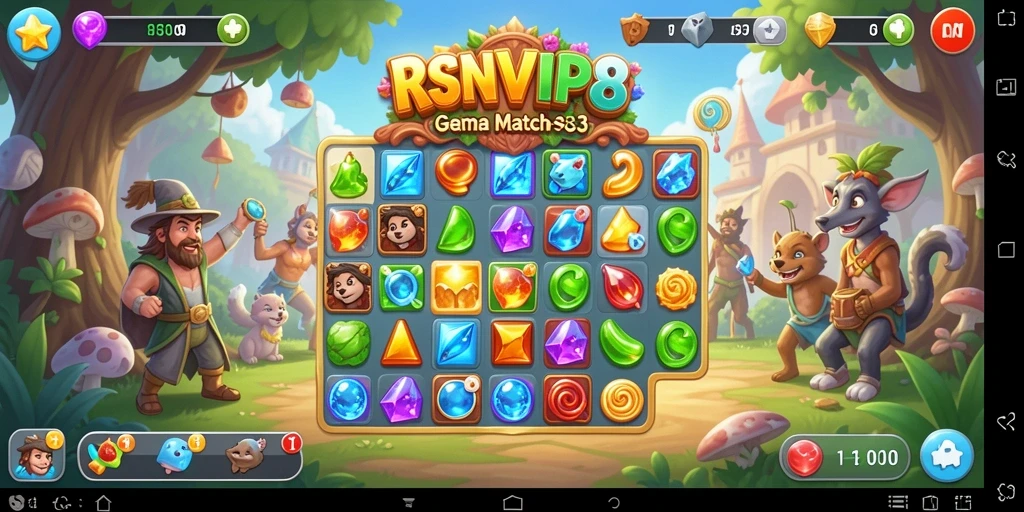 Tampilan penuh warna dari gameplay RSNVIP8 saat mencocokkan elemen.