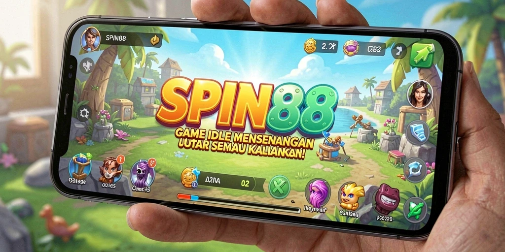 Tampilan gameplay SPIN88 dengan karakter lucu dalam suasana idle.
